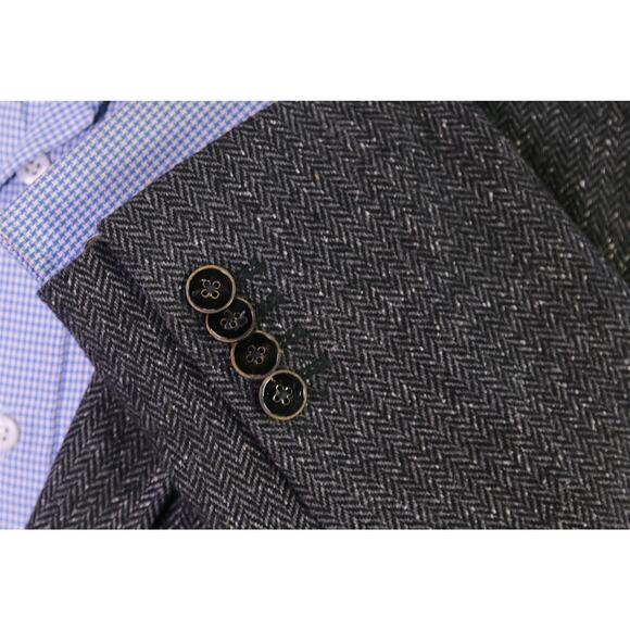 Hugo Boss Gray Herringbone Tweed Wool Silk 2-Btn Blazer Jacket Current Model 40R - Picture 6 of 11